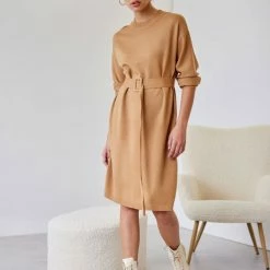 Η καλύτερη συμφωνία 🔥 The Fashion Project Πλεκτό φόρεμα με ζώνη - Κάμελ 💯 -Φορέματα Εκπτώσεις forema plekto minti me zwni 107414 m0o2