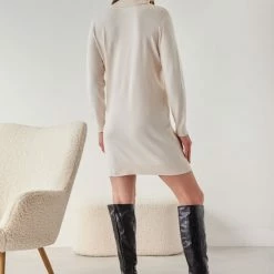 Προώθηση 🛒 The Fashion Project Πλεκτό φόρεμα με ζιβάγκο - Ζαχαρί 🥰 -Φορέματα Εκπτώσεις forema plekto zivagko 107397 n0c9