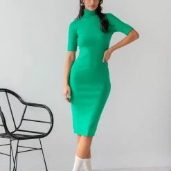 Το φθηνότερο 👍 The Fashion Project Πλεκτό φόρεμα ζιβάγκο με ρεβέρ - Πράσινο ⌛