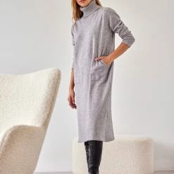 Η καλύτερη συμφωνία ⭐ The Fashion Project Πλεκτό φόρεμα ζιβάγκο με τσέπες - Γκρι 🌟 -Φορέματα Εκπτώσεις forema plekto zivagko me tsepes 107592 zrrt
