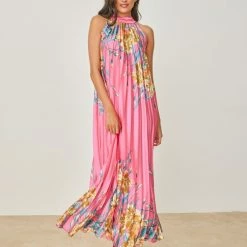 Προϋπολογισμός 🧨 TFP Φλοράλ φόρεμα πλισέ - Φούξια 🎁