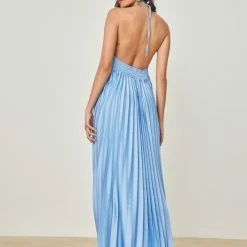 Flash Sale 🔥 The Fashion Project Φόρεμα πλισέ με Halter λαιμόκοψη - Γαλάζιο 😀 -Φορέματα Εκπτώσεις forema plise me halter laimokopsi 103331 prem