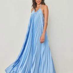 Flash Sale 🔥 The Fashion Project Φόρεμα πλισέ με Halter λαιμόκοψη - Γαλάζιο 😀