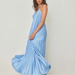 Flash Sale 🔥 The Fashion Project Φόρεμα πλισέ με Halter λαιμόκοψη - Γαλάζιο 😀 -Φορέματα Εκπτώσεις forema plise me halter laimokopsi 103331 si1v