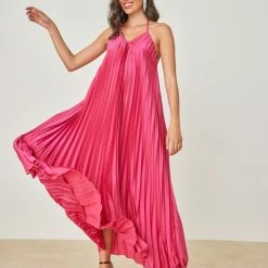 Συμφωνίες 🤩 The Fashion Project Φόρεμα πλισέ με Halter λαιμόκοψη - Φούξια ✨ -Φορέματα Εκπτώσεις forema plise me halter laimokopsi 103712 skya