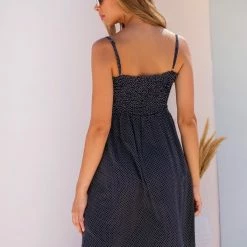 Τοπ 10 🔥 The Fashion Project Φόρεμα πουά με ραντάκι - Μπλε σκούρο 👏 -Φορέματα Εκπτώσεις forema poua me rantaki 102988 7mlv