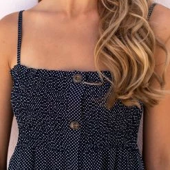 Τοπ 10 🔥 The Fashion Project Φόρεμα πουά με ραντάκι - Μπλε σκούρο 👏 -Φορέματα Εκπτώσεις forema poua me rantaki 102988 zp21