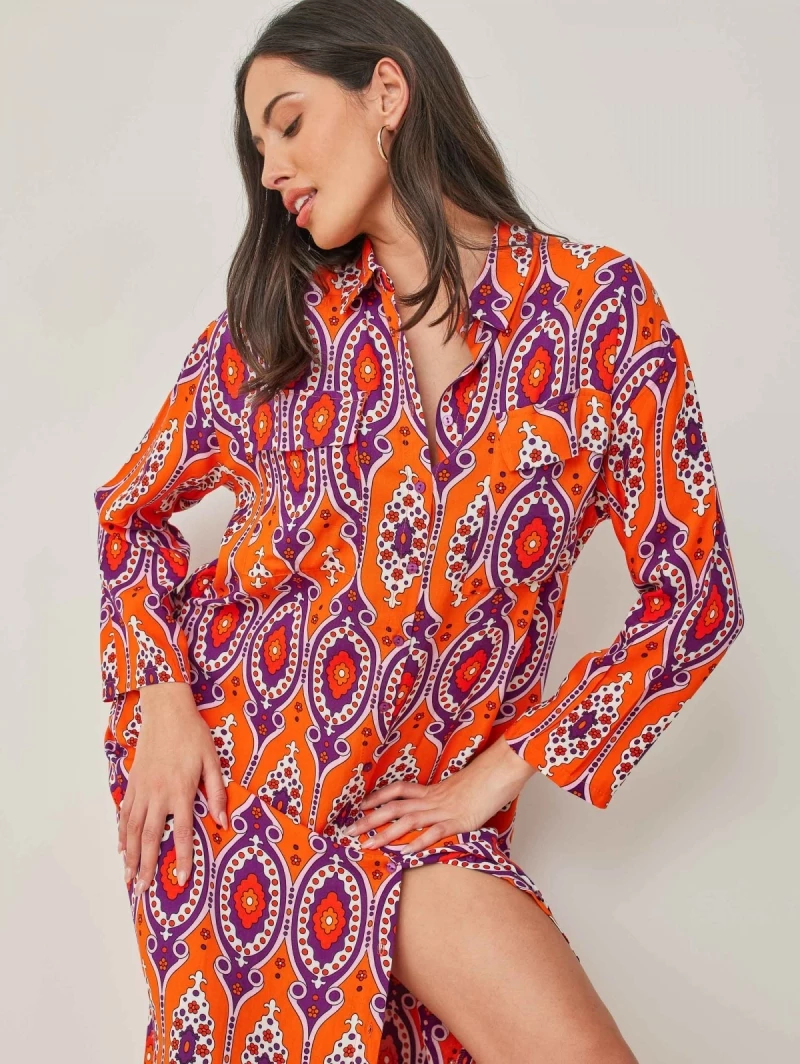 Η καλύτερη συμφωνία 🎁 Noobass Εμπριμέ φόρεμα Boho με κουμπιά - Πορτοκαλί ✔️ 2 Η καλύτερη συμφωνία 🎁 Noobass Εμπριμέ φόρεμα Boho με κουμπιά - Πορτοκαλί ✔️ - Image 2