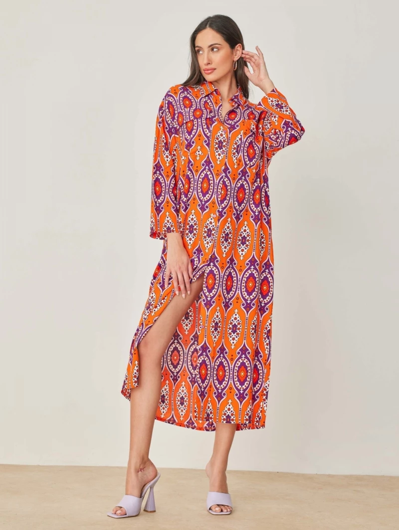 Η καλύτερη συμφωνία 🎁 Noobass Εμπριμέ φόρεμα Boho με κουμπιά - Πορτοκαλί ✔️ 4 Η καλύτερη συμφωνία 🎁 Noobass Εμπριμέ φόρεμα Boho με κουμπιά - Πορτοκαλί ✔️ - Image 4