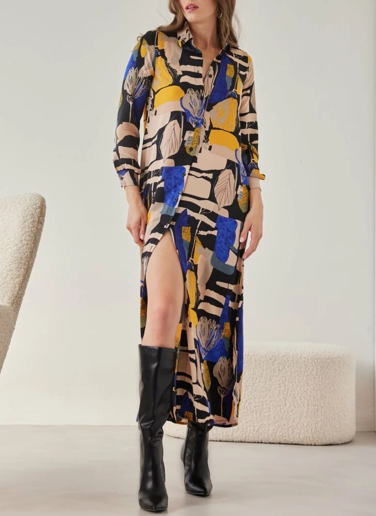 Νέος 🔔 Noobass Εμπριμέ φόρεμα με κουμπιά - Multi 👏 2 Νέος 🔔 Noobass Εμπριμέ φόρεμα με κουμπιά - Multi 👏 - Image 2