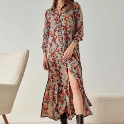 Η καλύτερη συμφωνία ✨ Noobass Φλοράλ φόρεμα με κουμπιά - Μέντα ❤️ -Φορέματα Εκπτώσεις forema poukamiso me louloudia 109047 x74g