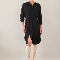 ΧΟΝΔΡΙΚΟ ΕΜΠΟΡΙΟ 🌟 Φόρεμα πουκάμισο με ζώνη NAIBA 502.030 - Μαύρο 👍