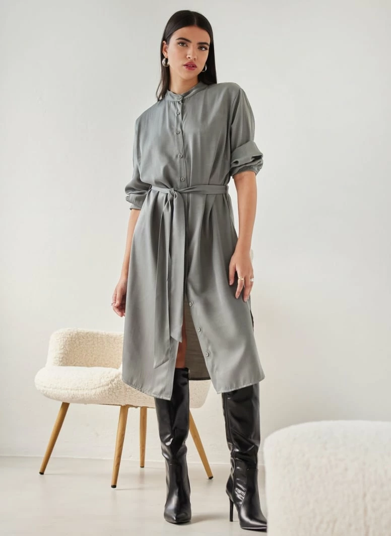 Flash Sale 😉 Φόρεμα πουκάμισο με ζώνη NAIBA 502.030 - Λαδί ⭐ 1 Flash Sale 😉 Φόρεμα πουκάμισο με ζώνη NAIBA 502.030 - Λαδί ⭐