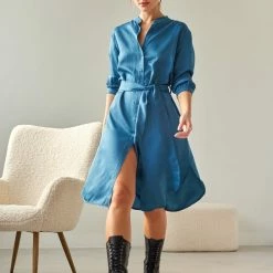 Πολύ καλή προσφορά ⌛ Φόρεμα πουκάμισο με ζώνη NAIBA 502.030 - Petrol ✨ -Φορέματα Εκπτώσεις forema poukamiso me zwni naiba 502030 108759 8ymf