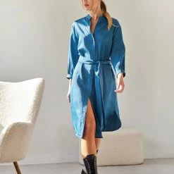 Πολύ καλή προσφορά ⌛ Φόρεμα πουκάμισο με ζώνη NAIBA 502.030 - Petrol ✨ -Φορέματα Εκπτώσεις forema poukamiso me zwni naiba 502030 108759 jt0w