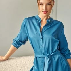 Πολύ καλή προσφορά ⌛ Φόρεμα πουκάμισο με ζώνη NAIBA 502.030 - Petrol ✨ -Φορέματα Εκπτώσεις forema poukamiso me zwni naiba 502030 108759 vysj