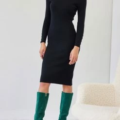 Προϋπολογισμός 💯 The Fashion Project Πλεκτό φόρεμα με κουμπιά πέρλες - Μαύρο 🔥