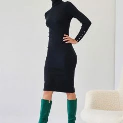 Προϋπολογισμός 💯 The Fashion Project Πλεκτό φόρεμα με κουμπιά πέρλες - Μαύρο 🔥 -Φορέματα Εκπτώσεις forema rimp zivagko me perles koumpia 107526 hcb7