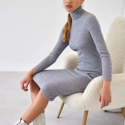 Ολοκαίνουργιο ❤️ The Fashion Project Πλεκτό φόρεμα με κουμπιά πέρλες - Γκρι ⭐ -Φορέματα Εκπτώσεις forema rimp zivagko me perles koumpia 107529 zhu8