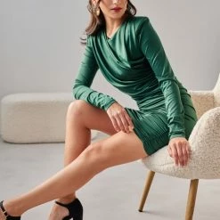 Προώθηση ✨ The Fashion Project Φόρεμα σατέν με Cut Out στη μέση - Κυπαρισσί 😀 -Φορέματα Εκπτώσεις forema saten me cut out sti mesi 108386 k06k