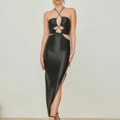 Εκπτωση 👏 The Fashion Project Φόρεμα σατέν με Cut Outs και κορδόνια - Μαύρο ✨ -Φορέματα Εκπτώσεις forema saten me cut outs kai kordonia 105096 u9a1