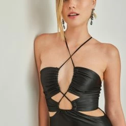 Εκπτωση 👏 The Fashion Project Φόρεμα σατέν με Cut Outs και κορδόνια - Μαύρο ✨ -Φορέματα Εκπτώσεις forema saten me cut outs kai kordonia 105096 z4bo