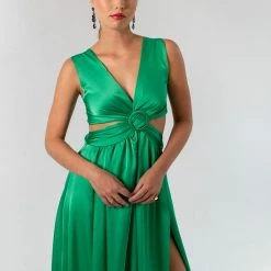 Προϋπολογισμός 🔥 The Fashion Project Φόρεμα σατέν με Cut Outs και κρίκο - Πράσινο 😀