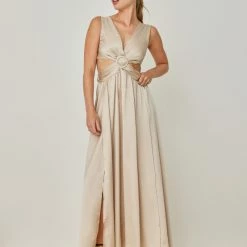 Προϋπολογισμός ✔️ The Fashion Project Φόρεμα σατέν με Cut Outs και κρίκο - Άμμου 🎁