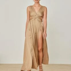 Κουπόνι 😍 The Fashion Project Φόρεμα σατέν με Cut Outs και κρίκο - Caramel 🥰 -Φορέματα Εκπτώσεις forema saten me cut outs kai kriko 104825 9cx0