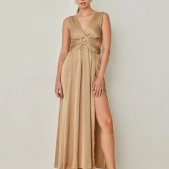 Κουπόνι 😍 The Fashion Project Φόρεμα σατέν με Cut Outs και κρίκο - Caramel 🥰