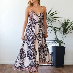 Τοπ 10 ✔️ The Fashion Project Εμπριμέ φόρεμα σατέν - Μπεζ 👍