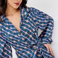 Προώθηση ✔️ The Fashion Project Εμπριμέ φόρεμα με δέσιμο - Petrol 👍