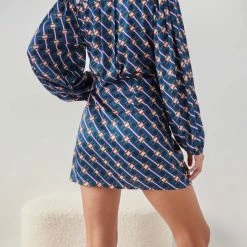 Προώθηση ✔️ The Fashion Project Εμπριμέ φόρεμα με δέσιμο - Petrol 👍 -Φορέματα Εκπτώσεις forema saten me gewmetrika sxedia 108569 bavz