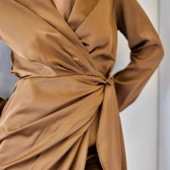 Ολοκαίνουργιο 🔔 The Fashion Project Φόρεμα σατέν με γιακά - Caramel 🔔