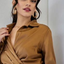 Ολοκαίνουργιο 🔔 The Fashion Project Φόρεμα σατέν με γιακά - Caramel 🔔 -Φορέματα Εκπτώσεις forema saten me giaka 108362 o8p3