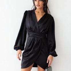 Καλύτερες κριτικές για 🧨 The Fashion Project Φόρεμα ασύμμετρο κρουαζέ - Μαύρο 🥰 -Φορέματα Εκπτώσεις forema saten me krouaze anoigma 106339 94of