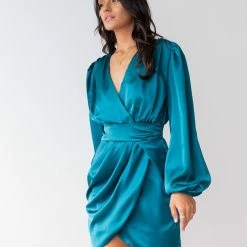 Εξοδος 👏 The Fashion Project Φόρεμα ασύμμετρο κρουαζέ - Petrol ⭐ -Φορέματα Εκπτώσεις forema saten me krouaze anoigma 106340 d1om