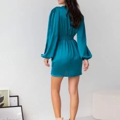 Εξοδος 👏 The Fashion Project Φόρεμα ασύμμετρο κρουαζέ - Petrol ⭐ -Φορέματα Εκπτώσεις forema saten me krouaze anoigma 106340 iugo