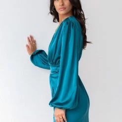 Εξοδος 👏 The Fashion Project Φόρεμα ασύμμετρο κρουαζέ - Petrol ⭐ -Φορέματα Εκπτώσεις forema saten me krouaze anoigma 106340 vkvi