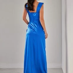Συμφωνίες 👍 The Fashion Project Φόρεμα σατέν με μεγάλο άνοιγμα - Μπλε 💯 -Φορέματα Εκπτώσεις forema saten me megalo anoigma 108391 bkl4