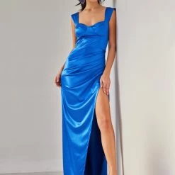 Συμφωνίες 👍 The Fashion Project Φόρεμα σατέν με μεγάλο άνοιγμα - Μπλε 💯 -Φορέματα Εκπτώσεις forema saten me megalo anoigma 108391 nsuw