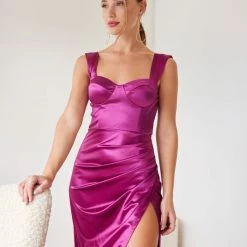 Το φθηνότερο 🥰 The Fashion Project Φόρεμα σατέν με μεγάλο άνοιγμα - Magenta ⭐