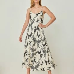 Εξοδος ✨ Noobass Εμπριμέ φόρεμα σατέν - Άμμου 👏 -Φορέματα Εκπτώσεις forema saten me pattern 105079 6xvx