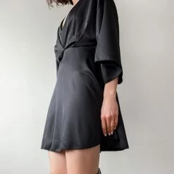 Κουπόνι ✨ The Fashion Project Φόρεμα σατέν με πιέτες στο μπούστο - Μαύρο ⭐ -Φορέματα Εκπτώσεις forema saten me pietes sto mpousto 96380 j71p