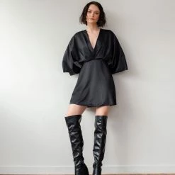 Κουπόνι ✨ The Fashion Project Φόρεμα σατέν με πιέτες στο μπούστο - Μαύρο ⭐