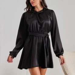 Νέος ✔️ The Fashion Project Φόρεμα σατέν με ψηλή λαιμόκοψη - Μαύρο 💯 -Φορέματα Εκπτώσεις forema saten me psili laimokopsi 108527 g93j