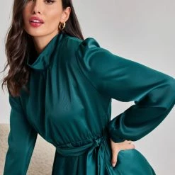 Καλύτερη πώληση 👍 The Fashion Project Φόρεμα σατέν με ψηλή λαιμόκοψη - Κυπαρισσί 🤩 -Φορέματα Εκπτώσεις forema saten me psili laimokopsi 108531 xm34