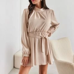 Flash Sale ✔️ The Fashion Project Φόρεμα σατέν με ψηλή λαιμόκοψη - Άμμου 😀 -Φορέματα Εκπτώσεις forema saten me psili laimokopsi 108532 b15p