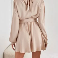 Flash Sale ✔️ The Fashion Project Φόρεμα σατέν με ψηλή λαιμόκοψη - Άμμου 😀 -Φορέματα Εκπτώσεις forema saten me psili laimokopsi 108532 tea4