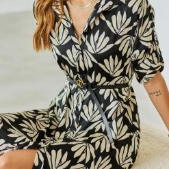 Αγορά 🎉 The Fashion Project Φλοράλ φόρεμα σεμιζιέ - Μαύρο/Μπεζ ⌛